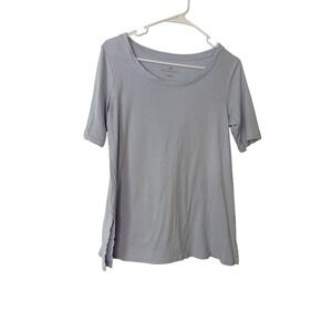 J. Jill Pima Cotton Scoop Neck Elbow Sleeve Tee Light Blue Slub Knit Top Small